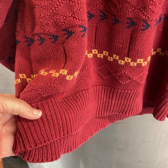 THE  fox collection v-neck long‎ sleeve sweater burgundy w/ designs men’s L - Picture 5 of 8